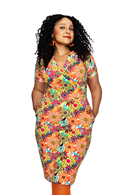 Cissi och Selma Betty dress Fågeltivoli Orange - Bird print wrap dress