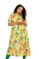 Ida dress Humlesurr Orange | Floral print midi summer dress in cool lyocell