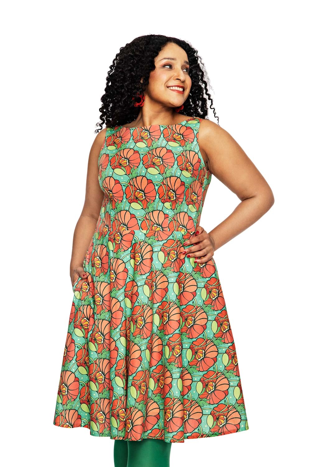 Cissi och Selma Saga dress Kronblad Korall - Pink flower print occasion dress with pockets