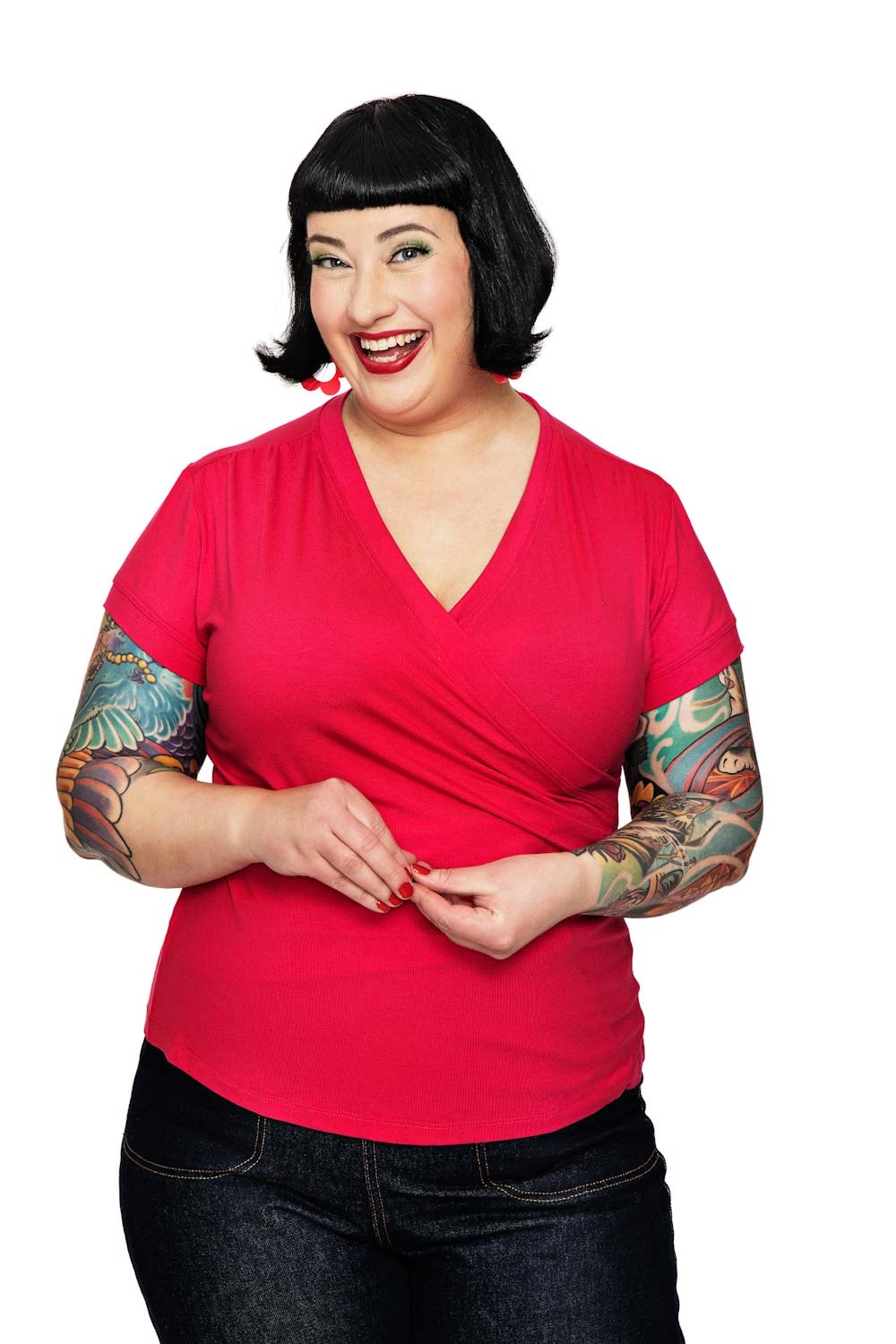 Jessica top Fuchsia - Hot pink short sleeve wrap top in viscose