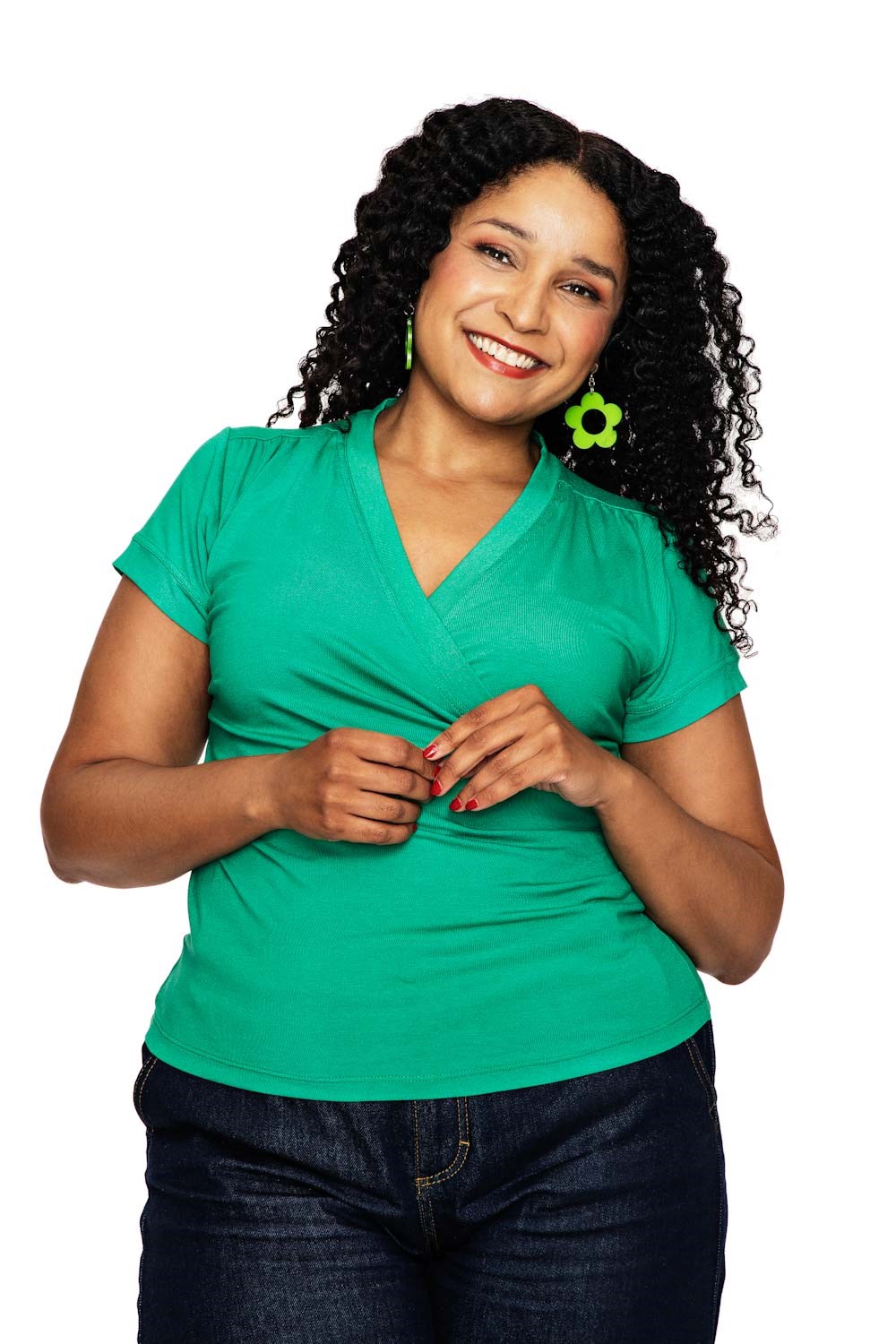 Cissi och Selma Jessica top Grön - Green short sleeve wrap top in viscose