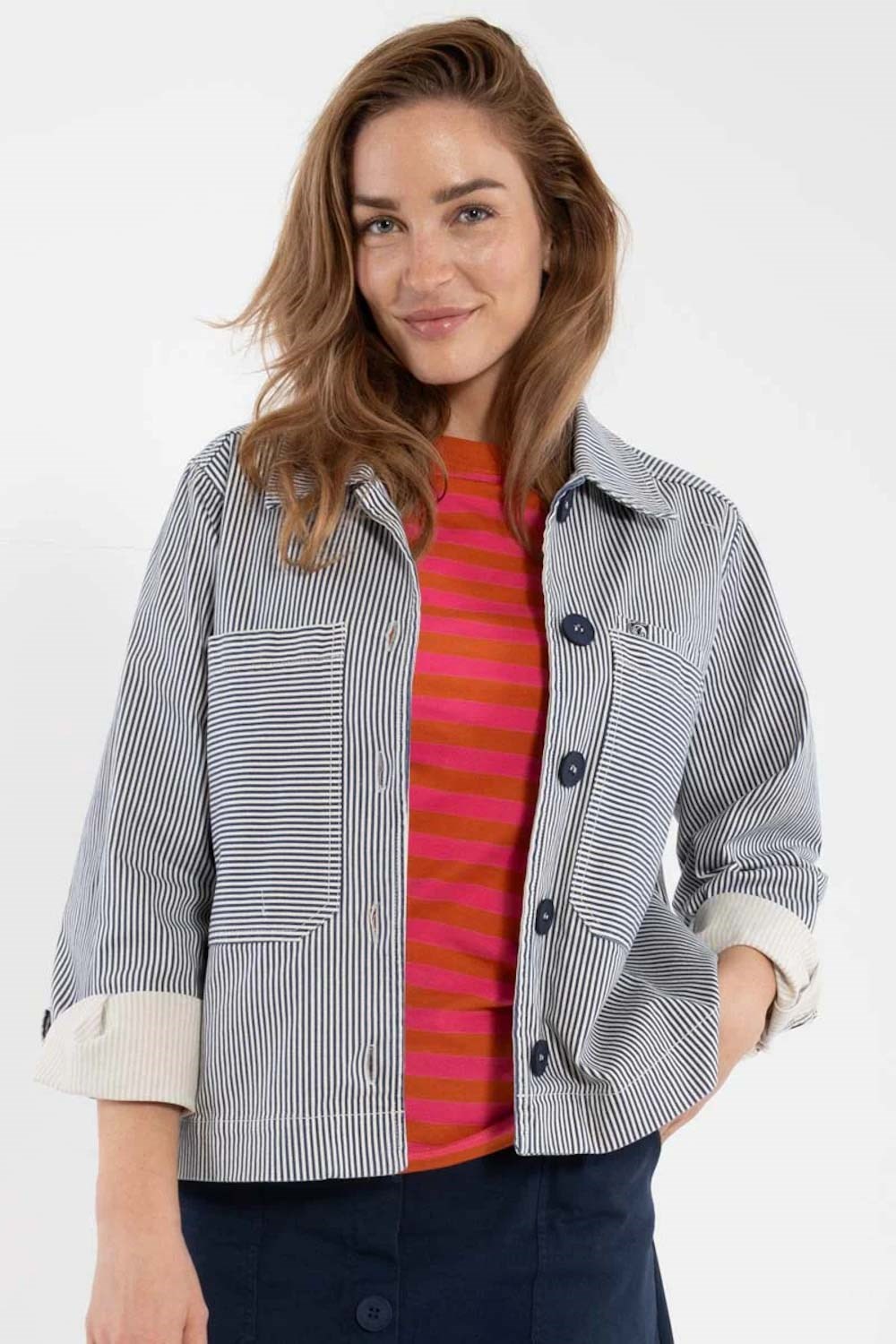 Danefae Prairie Stretch Canvas jacket Navy/Chalk - striped coat