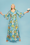 Greta dress Blomklasar - Blue flower print maxi dress in Lyocell
