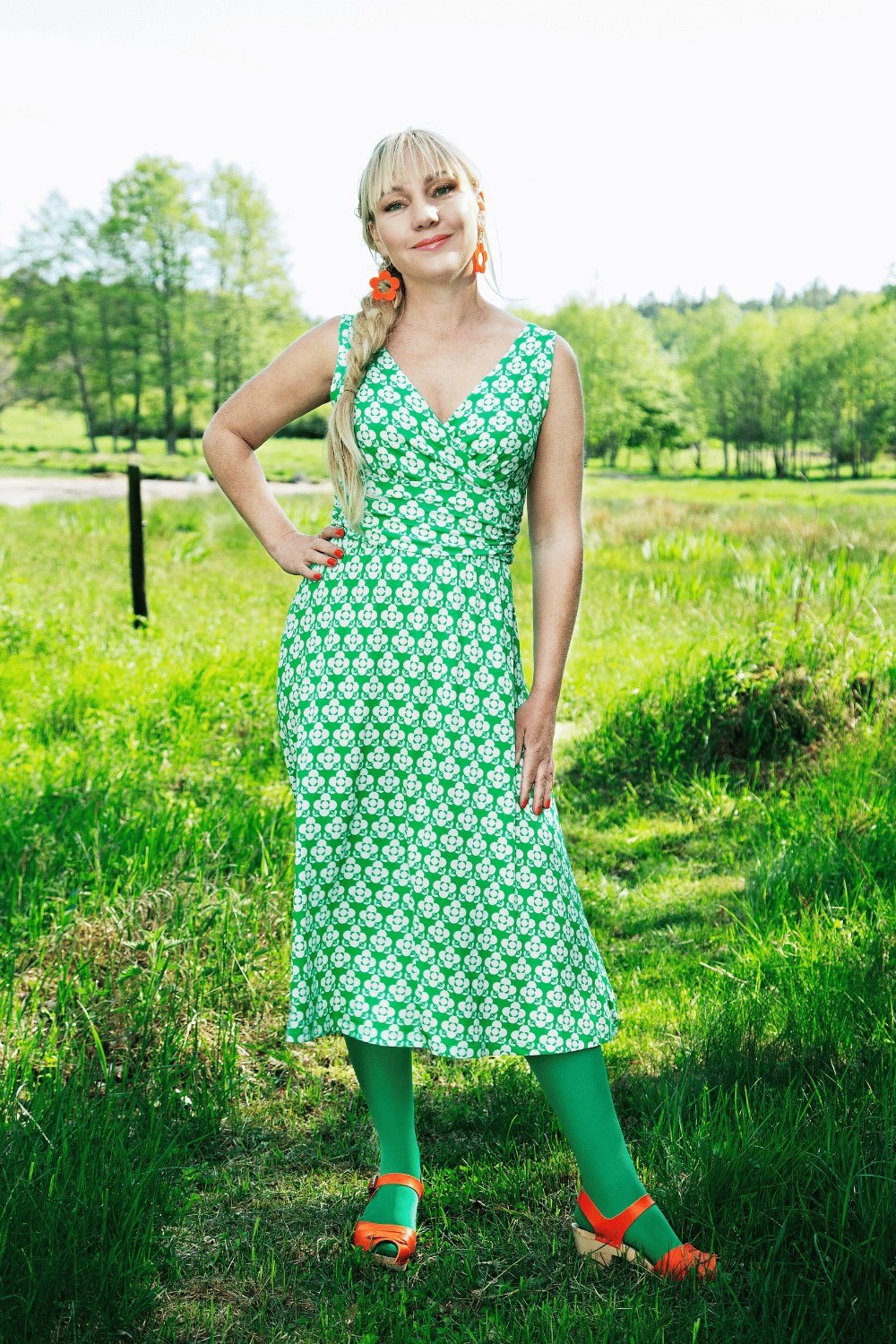 Anna dress Spaljé Grön - Green printed dress
