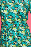 Doris dress Kronblad turquoise | flower print retro dress in organic cotton