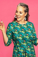 Doris dress Kronblad turquoise | flower print retro dress in organic cotton