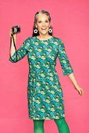 Doris dress Kronblad turquoise | flower print retro dress in organic cotton
