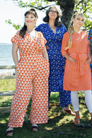 Molly byxor Spaljé Orange mönstrade vida viskosbyxor med fickor matchande set