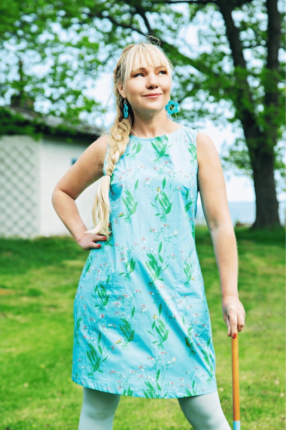 Rut klänning Morgondagg | Kort ärmlös sommarklänning med fickor - ljusblå