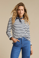 Terry stripe LS shirt dark blue with scarf - Breton top