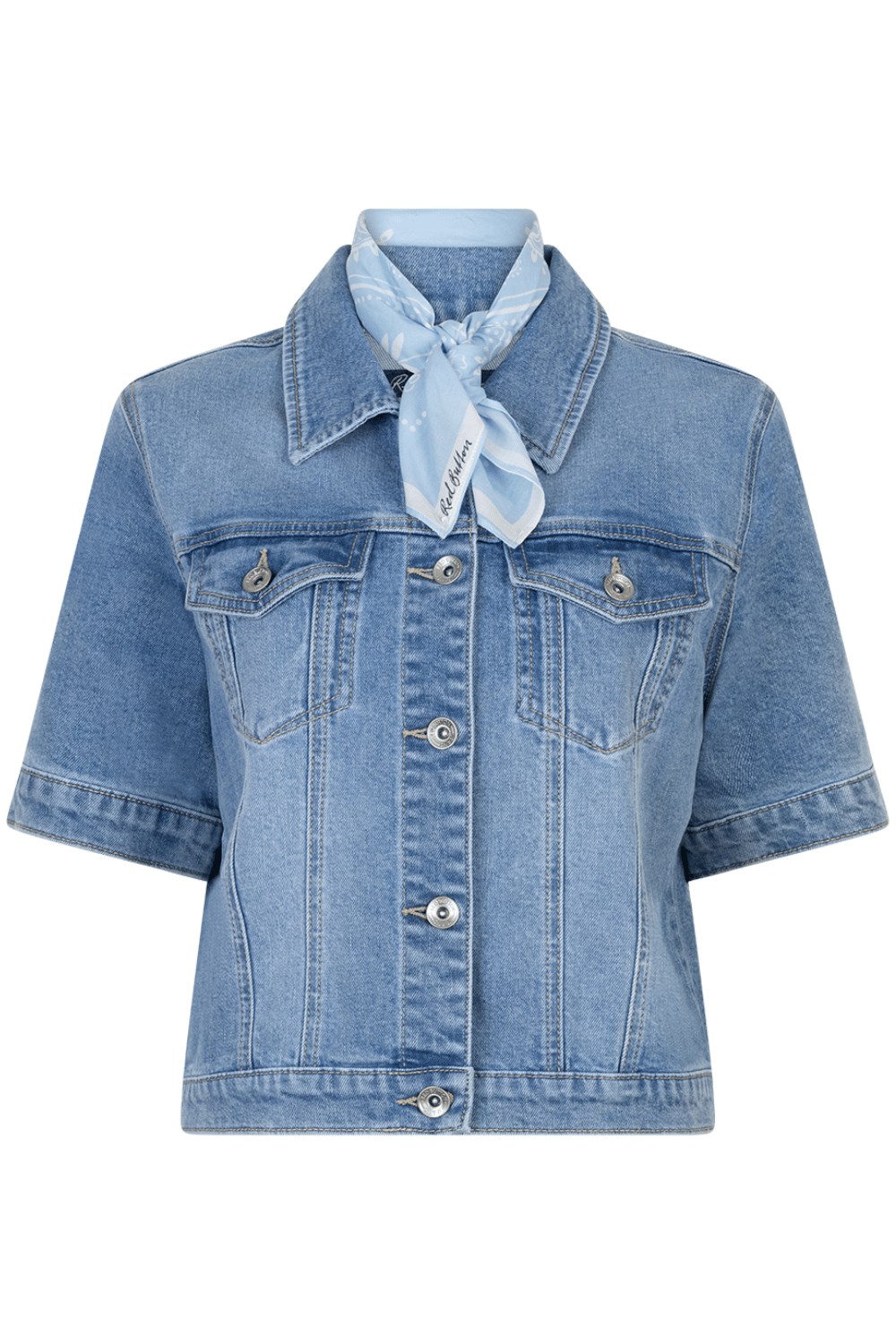 Red Button Jackie denim jacket with scarf midstone