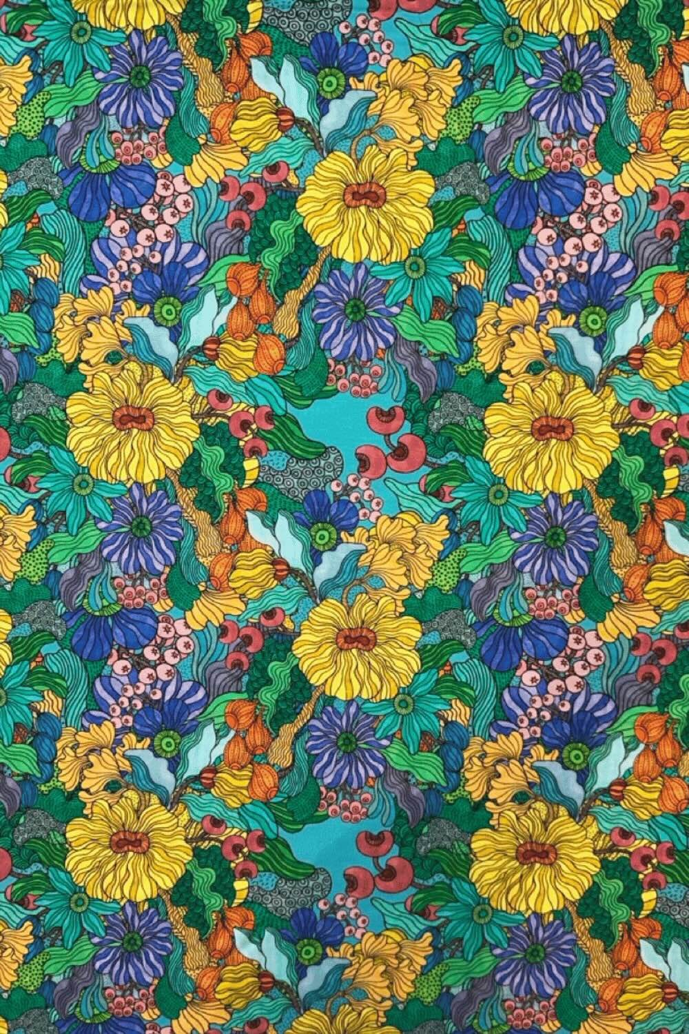 Ekologiskt trikåtyg Illusion Färgglad blommigt 70-tals mönstrat tyg