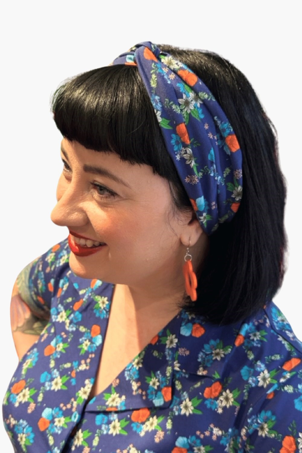 Hedda headband Midsommardans Blå - Blue floral print retro hair accessory