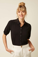 Carina blouse black - Viscose jersey shirt with buttons
