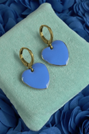 Earring hearts cornflower  - Blue brass earrings