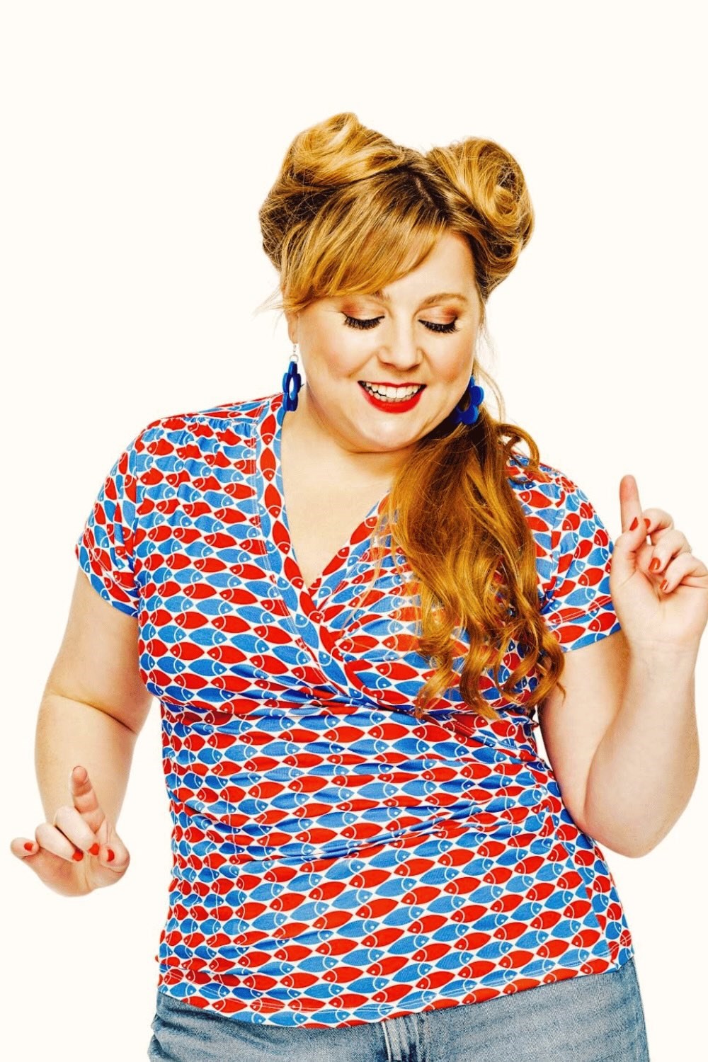 Jessica top Mört Röd/Blå - Red floral print wrap top in viscose