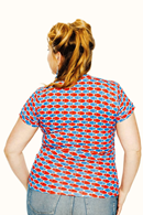 Jessica top Mört Röd/Blå - Red floral print wrap top in viscose