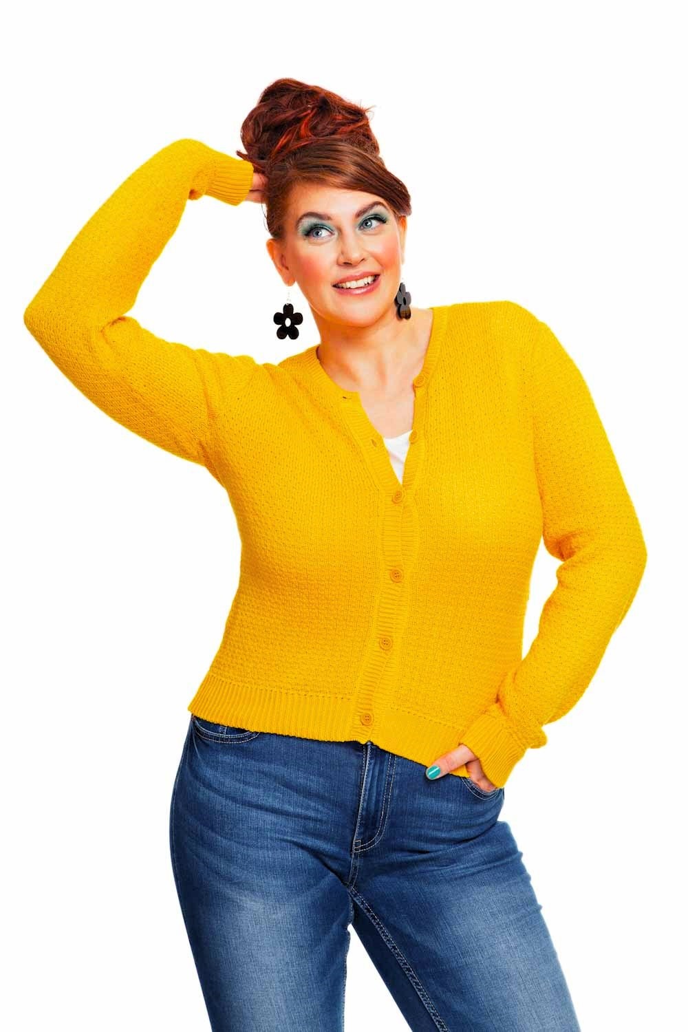 Cissi och Selma Sigrid cardigan Citron - Honey yellow knit cardigan