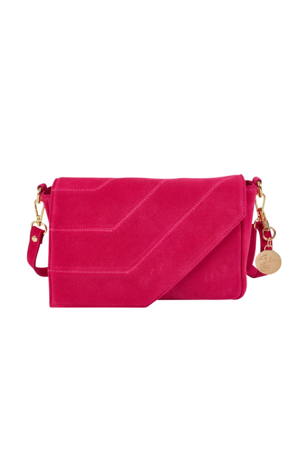 Shoulder strap bag in hot pink suede