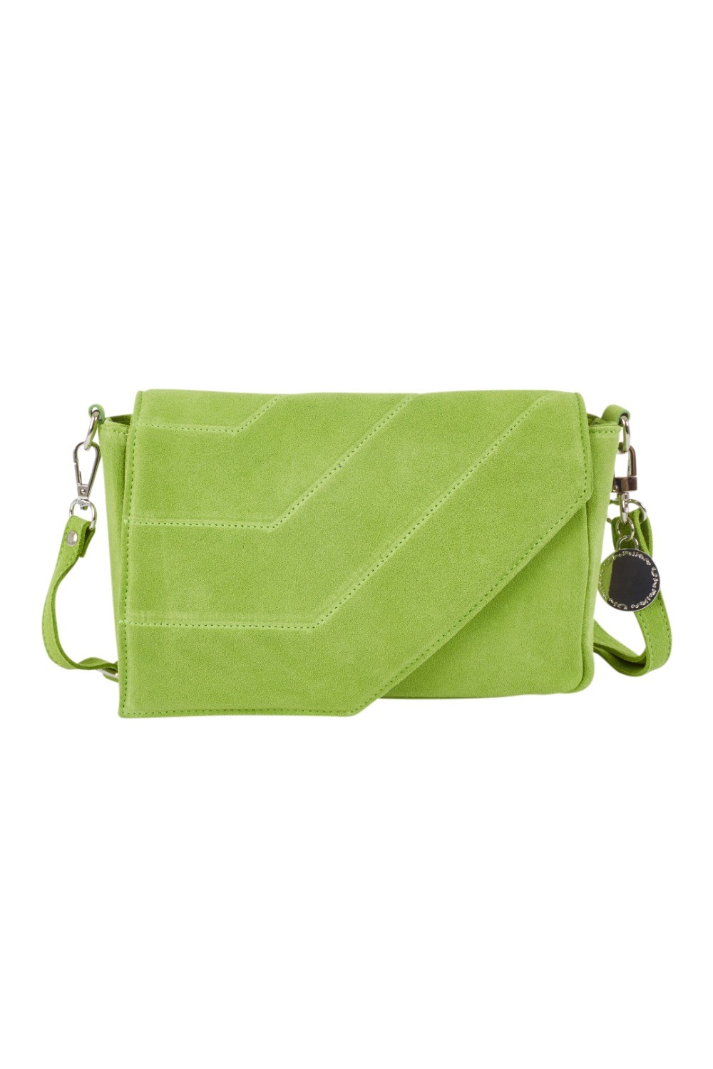 Shoulder strap bag in lime green suede