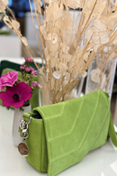 Shoulder strap bag in lime green suede