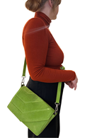 Shoulder strap bag in lime green suede