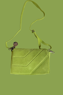 Shoulder strap bag in lime green suede