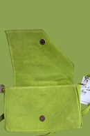 Shoulder strap bag in lime green suede