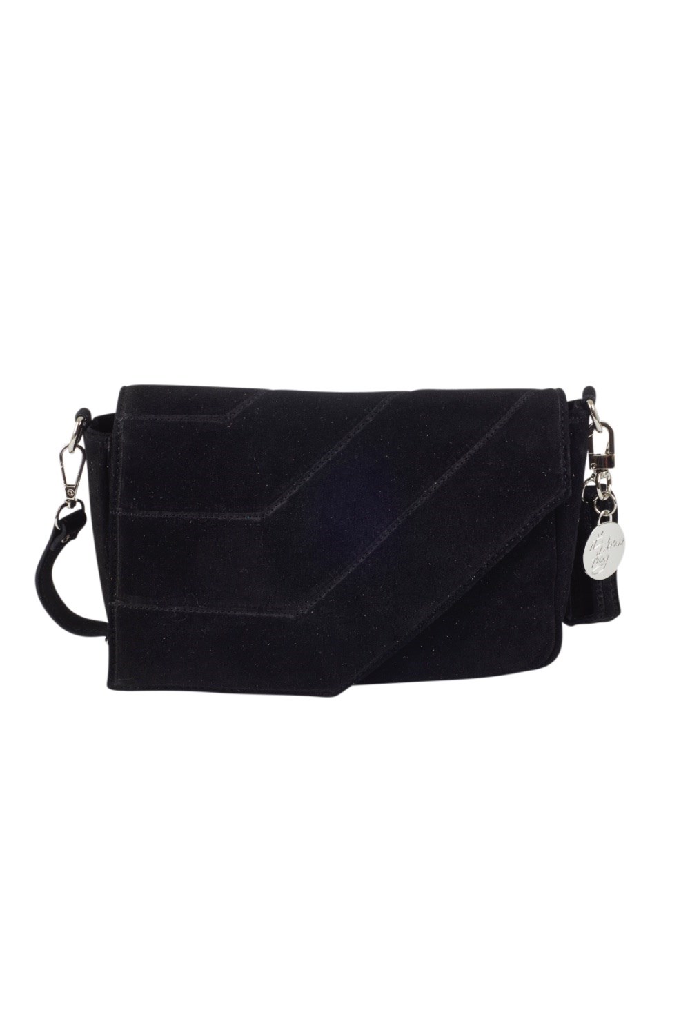 Shoulder strap bag in black suede