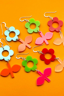 Cissi och Selma Earrings Blom Apelsin/Basilika liten - Orange and green flower