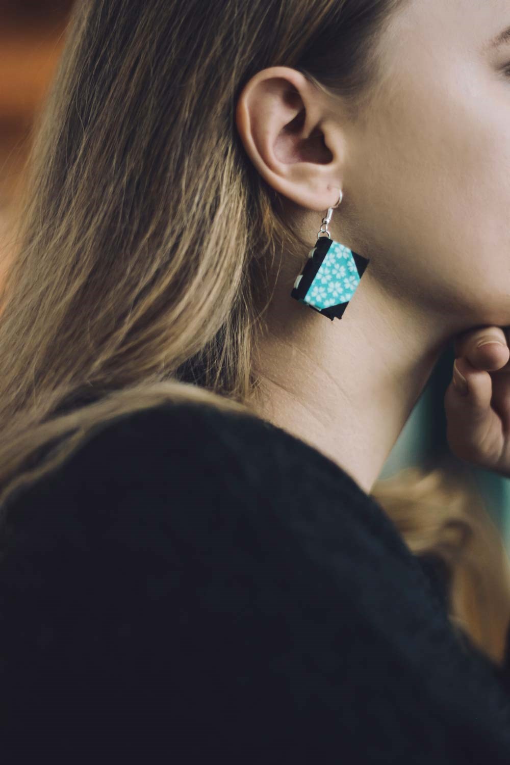 Earrings Blue flower - miniature book
