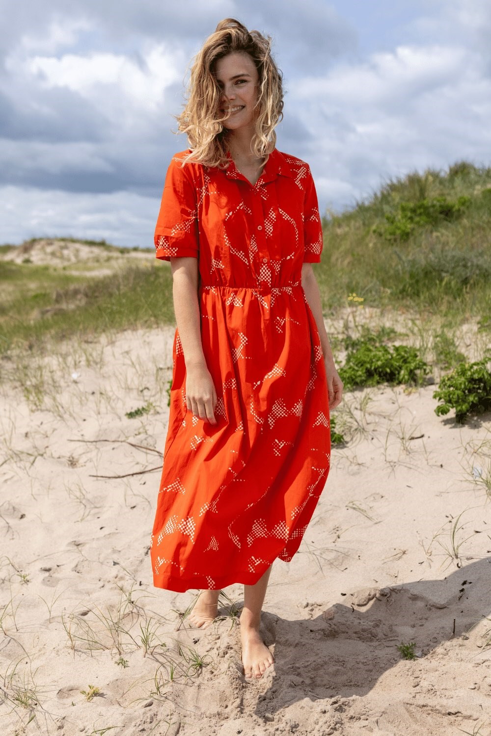 Guldhorn Smooth Poplin klänning Red/Chalk tropfuzz