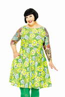 Saga dress Humlesurr Lime - sleeveless 50s party dress in lime green flower print