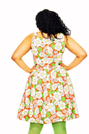 Saga dress Humlesurr Korall - sleeveless 50s party dress in coral flower print
