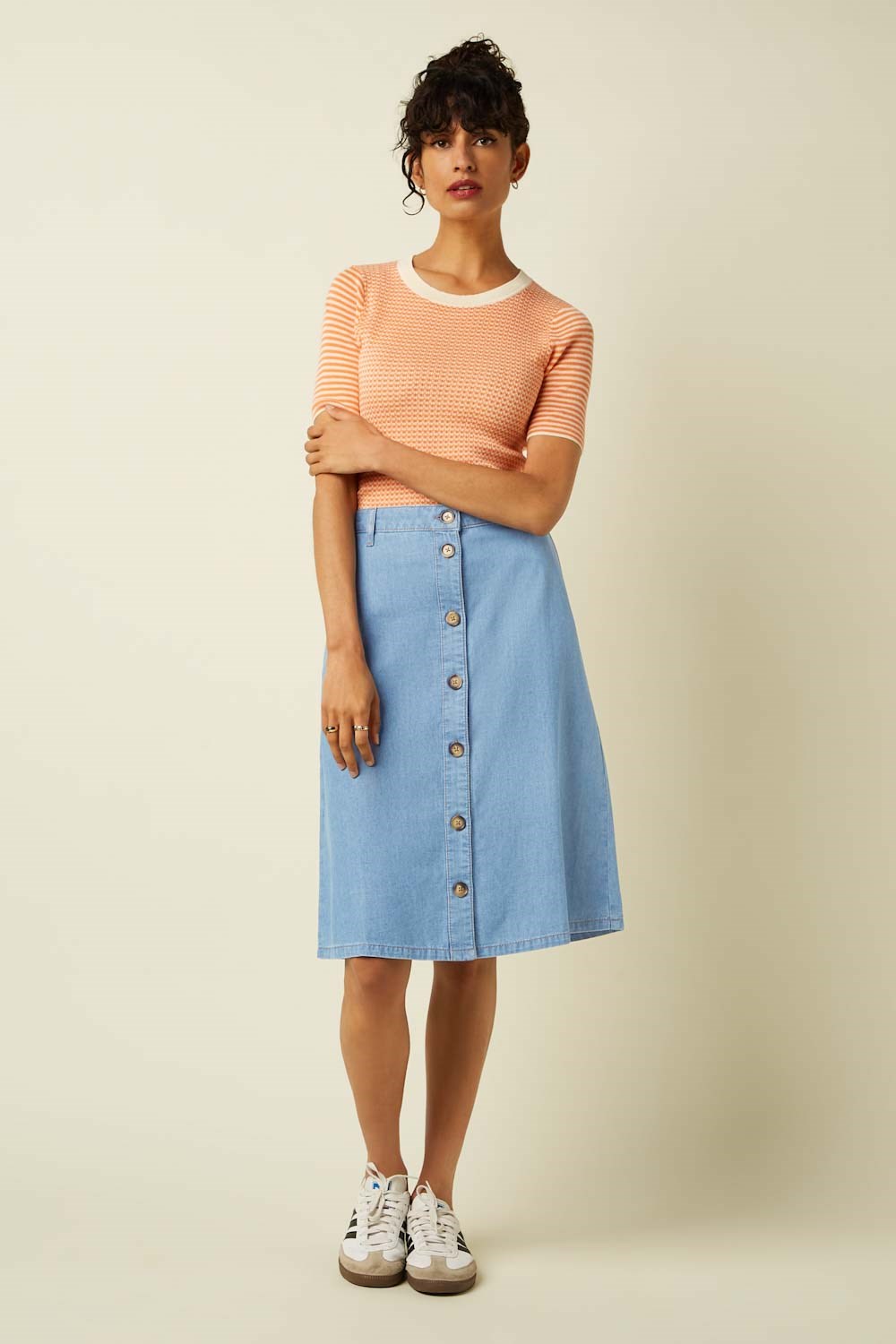 Marie kjol Festa Light Denim jeansskjol med knappar