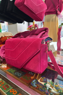 Shoulder strap bag in hot pink suede