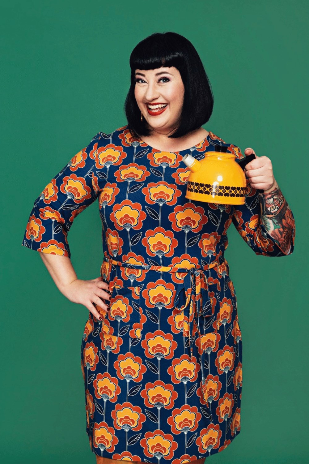 Doris dress Retroblom blåbrun