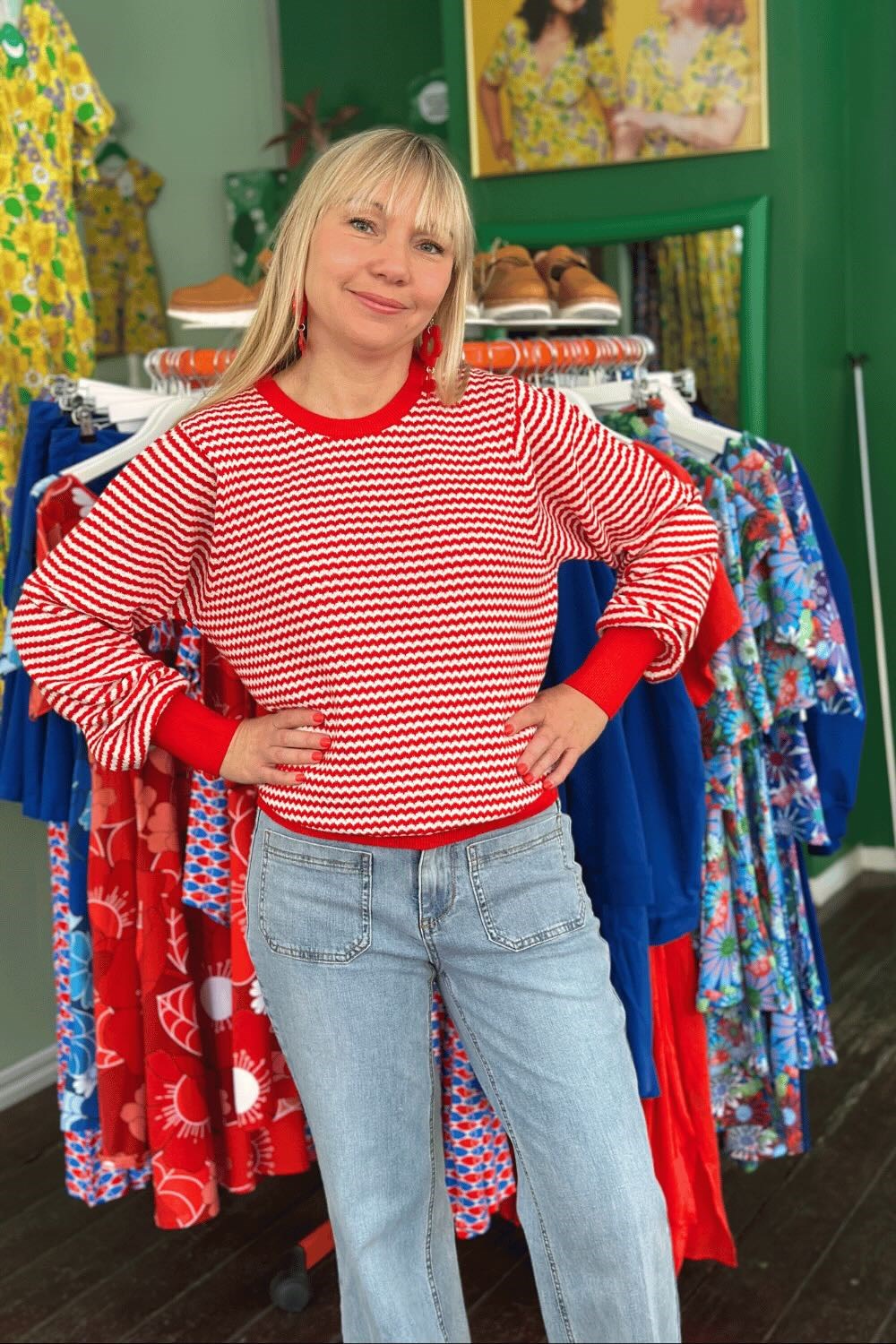 Fox sweater red/chalk - Red & white stripes knitted jumper