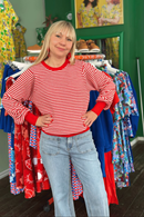Fox sweater red/chalk - Red & white stripes knitted jumper
