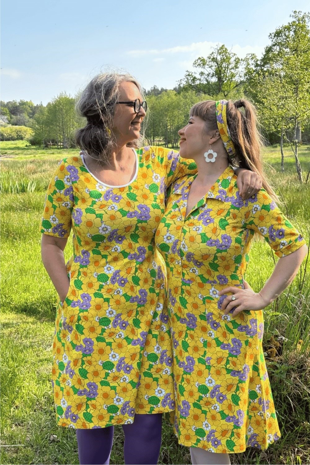 Cissi och Selma Monica dress Humlesurr Gul - Yellow flower print shirt dress in organic cotton