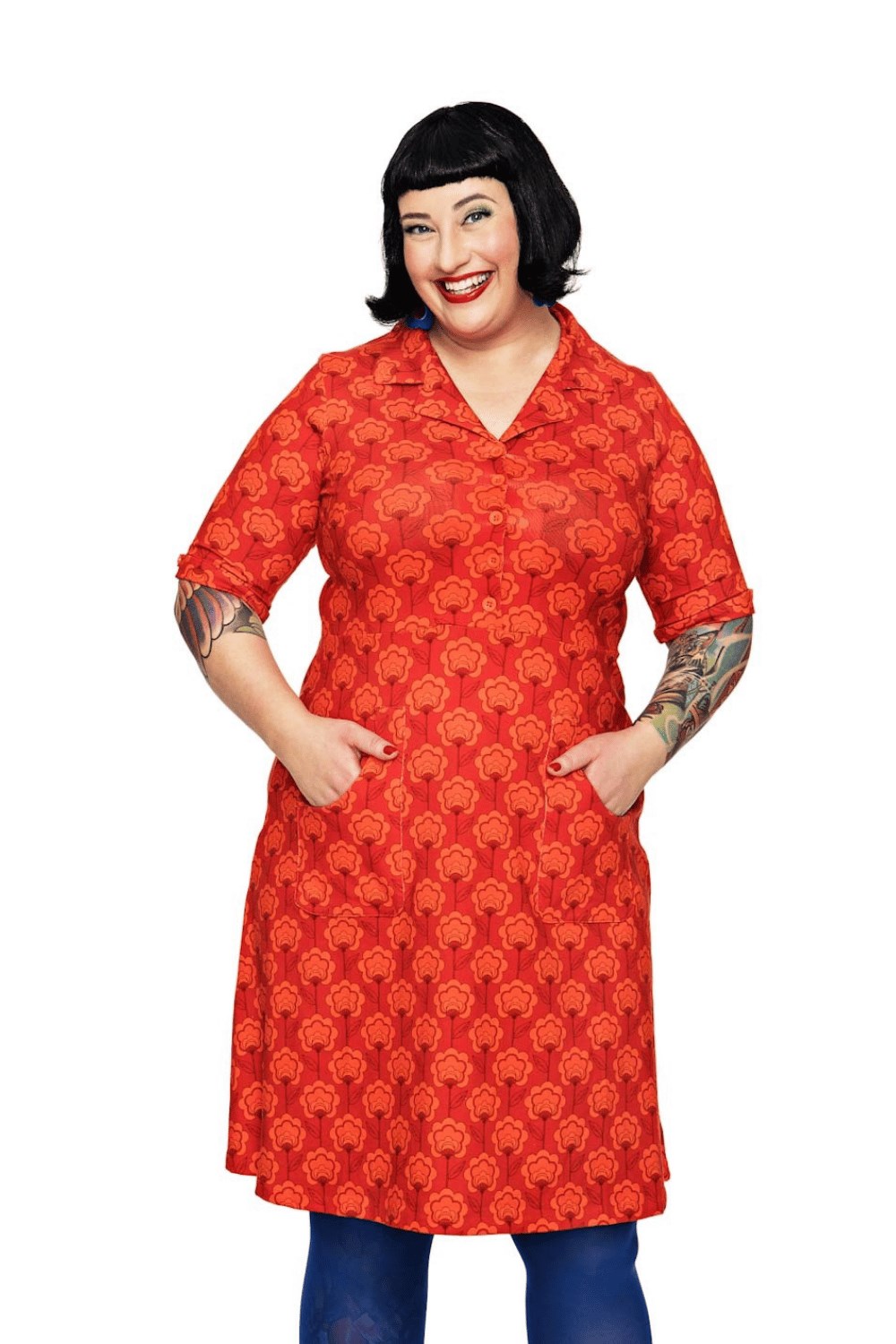 Cissi och Selma Monica dress miniblom red - flower print retro shirt dress
