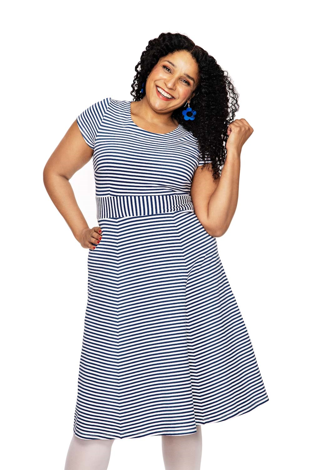 Cissi och Selma Hilda dress with blue stripes - Women's summer dress in jersey cotton