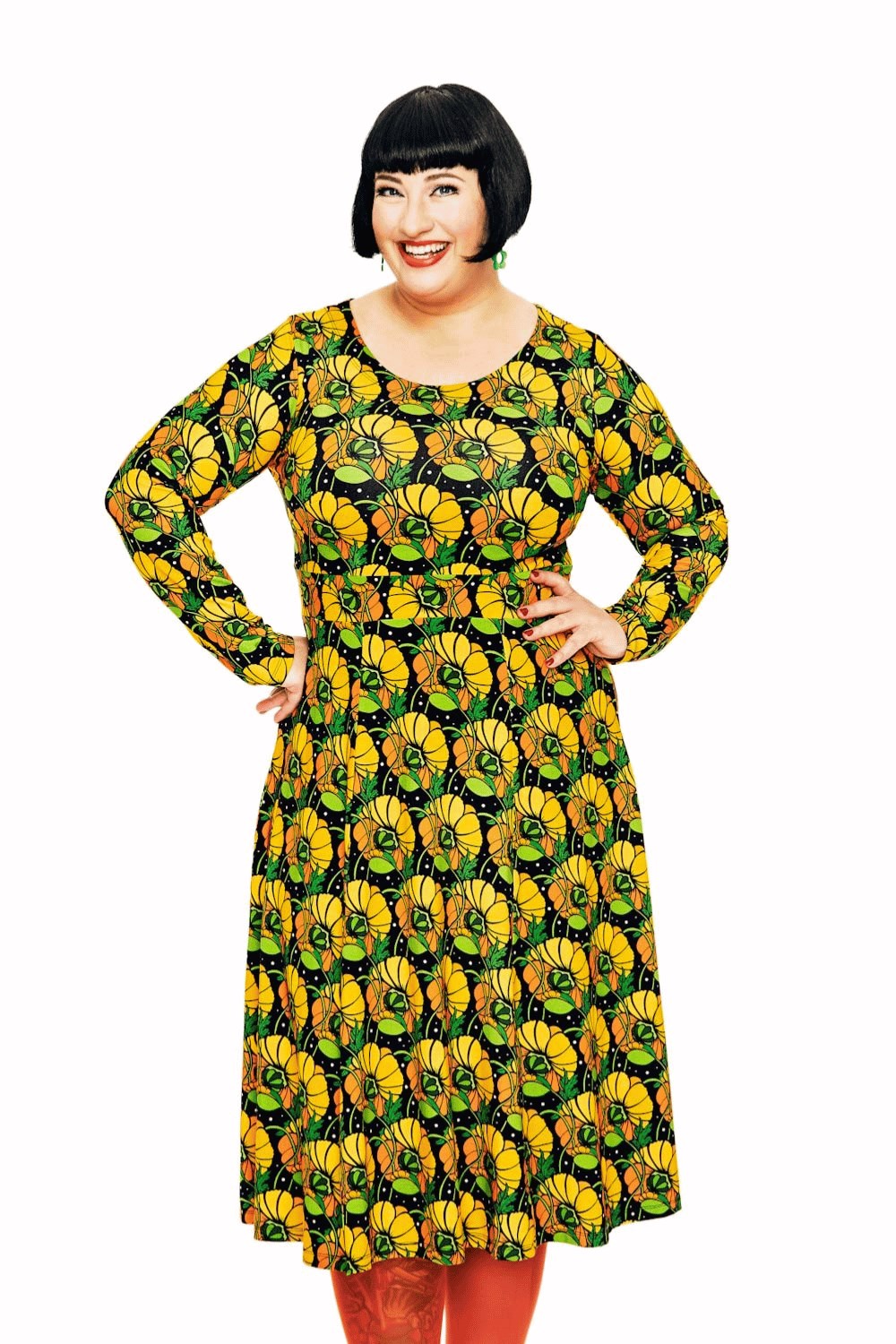 Helga dress Kronblad senap - yellow printed empire waist dress