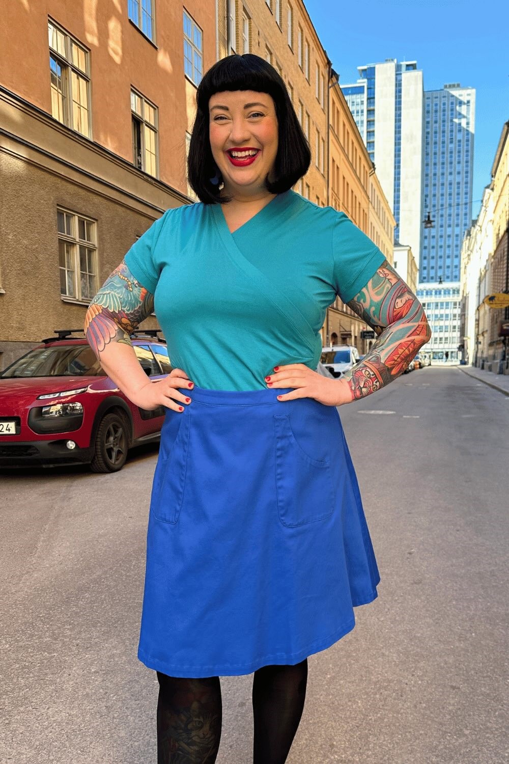 Sonja kjol blåsippa - Kornblå bomullskjol med fickor