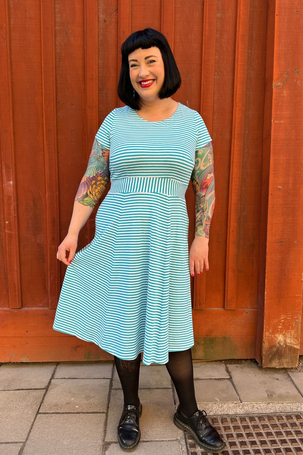 Cissi och Selma Hilda dress with turquoise stripes - Women's casual and feminine summer dress in cotton
