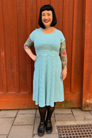 Cissi och Selma Hilda dress with turquoise stripes - Women's casual and feminine summer dress in cotton