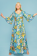 Greta dress Blomklasar | Blue flower print maxi dress in Lyocell