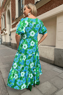 Cissi och Selma Ida dress Humlesurr Blågrön - Blue green flower print summer dress for weddings and parties
