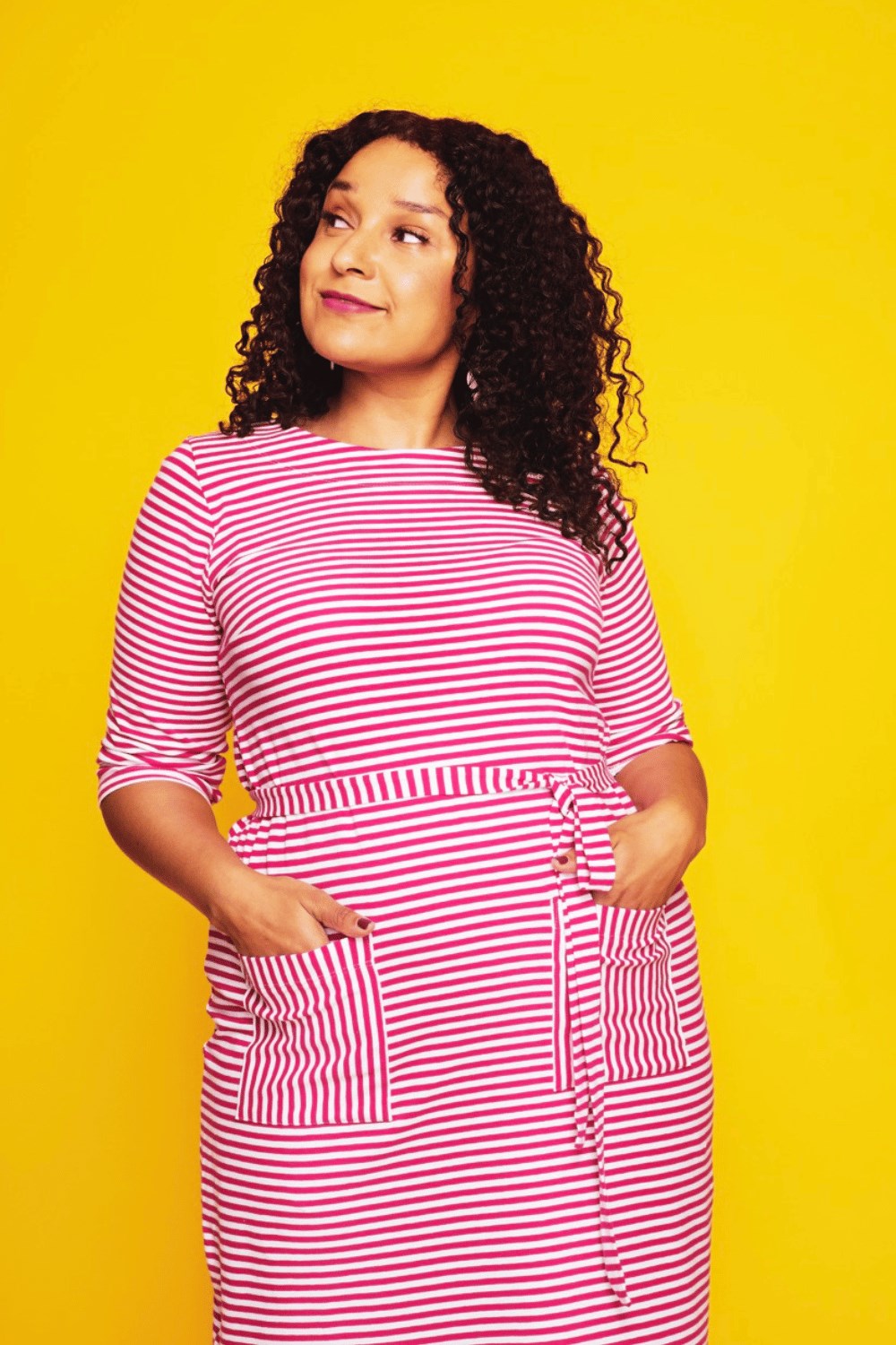 Cissi och Selma Doris dress with pink stripes - 60s summer dress in cotton tricot