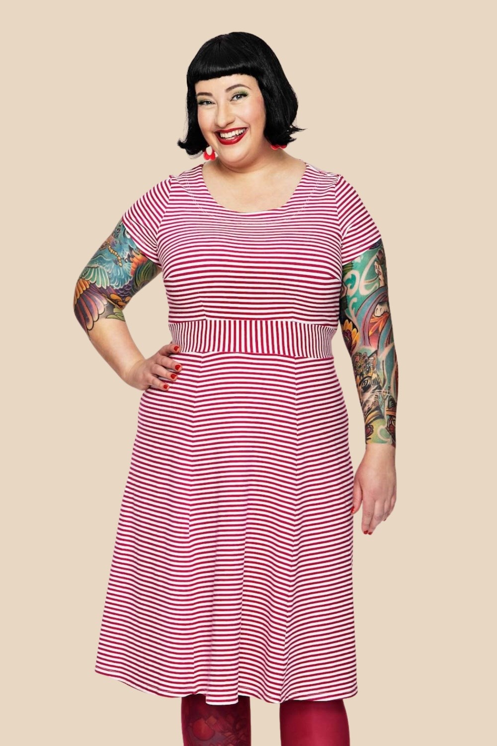 Cissi och Selma Hilda dress with pink stripes - Women's casual summer dress in cotton